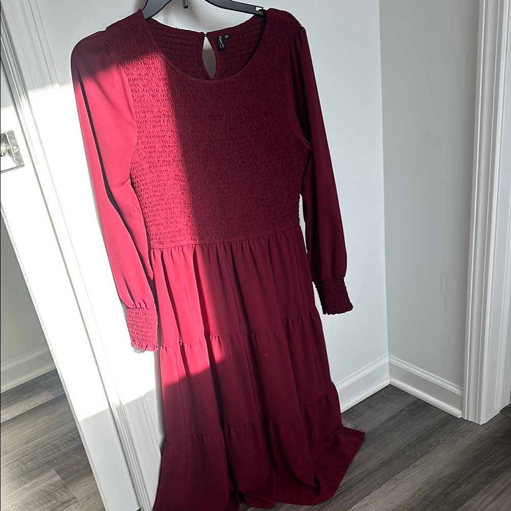 Amazon Red A-Line Long Sleeve Dress